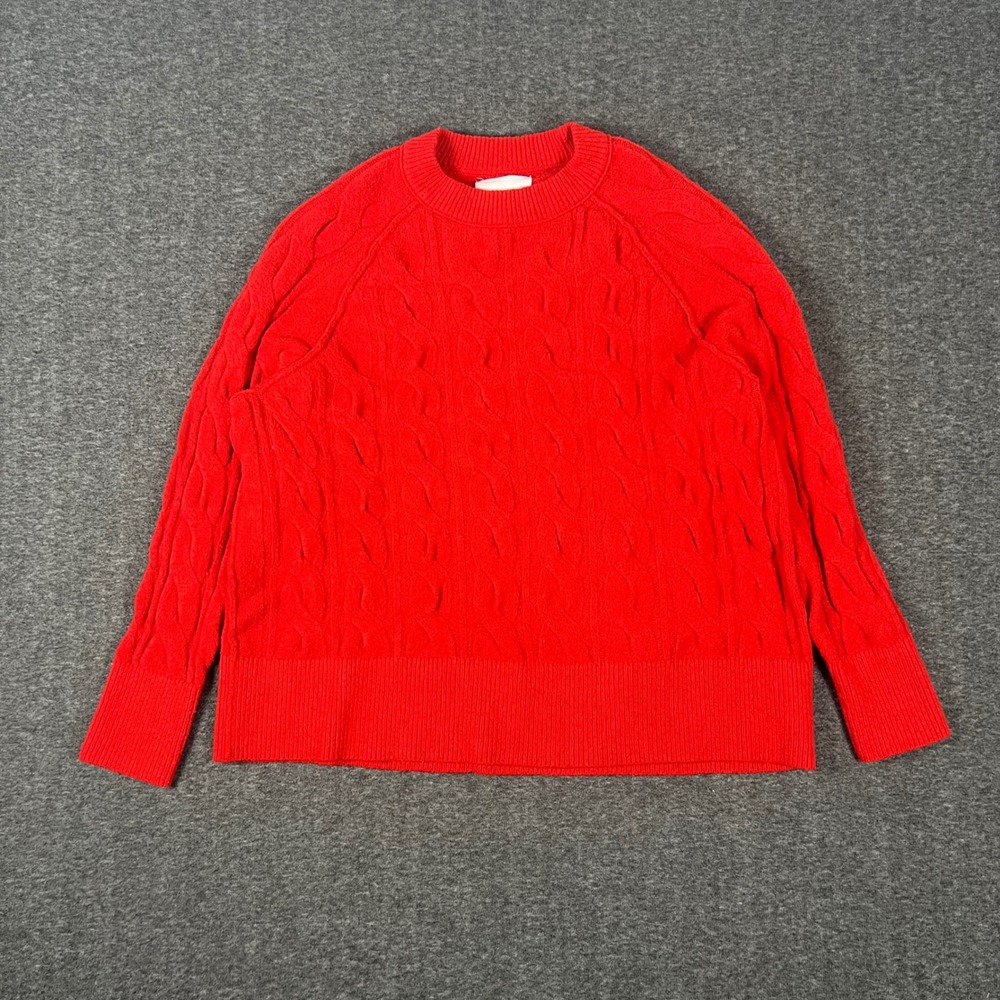 Aerie Oversize Cable Knit Sweater Womens Medium Red Preppy Ivy Light Academia